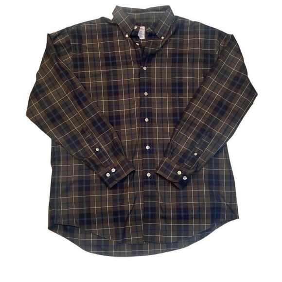 Brooks Brothers Long Sleeve Button Up Dress Shirt Madison Fit Green Navy Plaid L - Picture 1 of 8